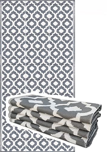 Clearance TBU Recycled Outdoor Plastic Patio Rugs – 9x18, Grey, White