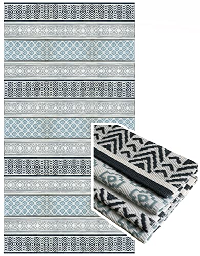 TBU Outdoor Plastic Patio Rugs – 9x18, Grey, Teal