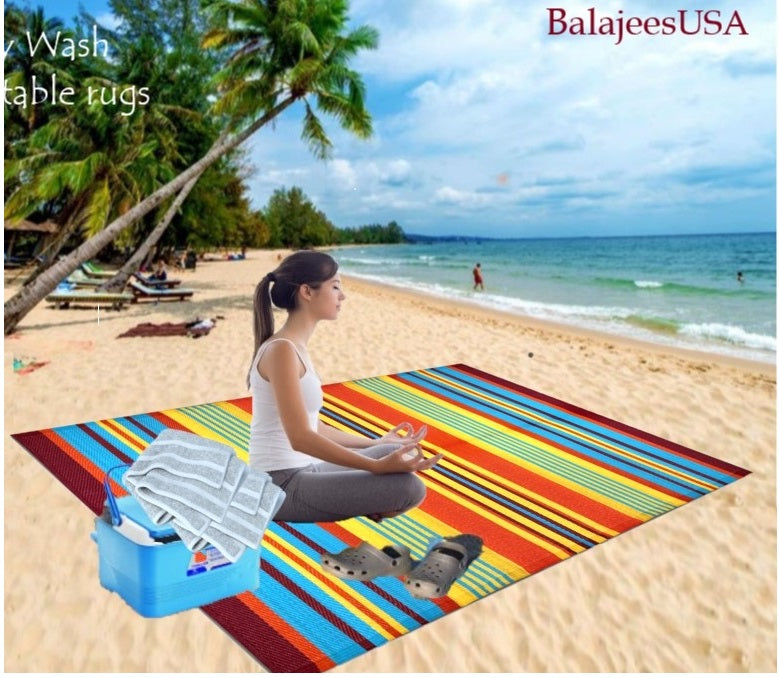 BalajeesUSA 6'x9' Indoor Outdoor Plastic Straw Patio Rug RV Mat Camping Beach
