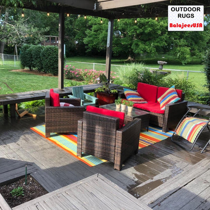 Outdoor rugs stripes Portable waterproof backyard patio decor
